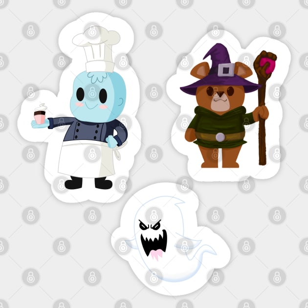 PASTRY CHEF, A BEAR MAGICIAN ADVENTURER AND A GHOST STICKER PACK Sticker by droidmonkey